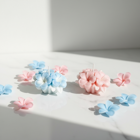 Blue and Pink Flower Candles Together